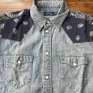 Denim Western Men’s Shirt Polo Ralph Lauren Mother of Pearl Snap Buttons